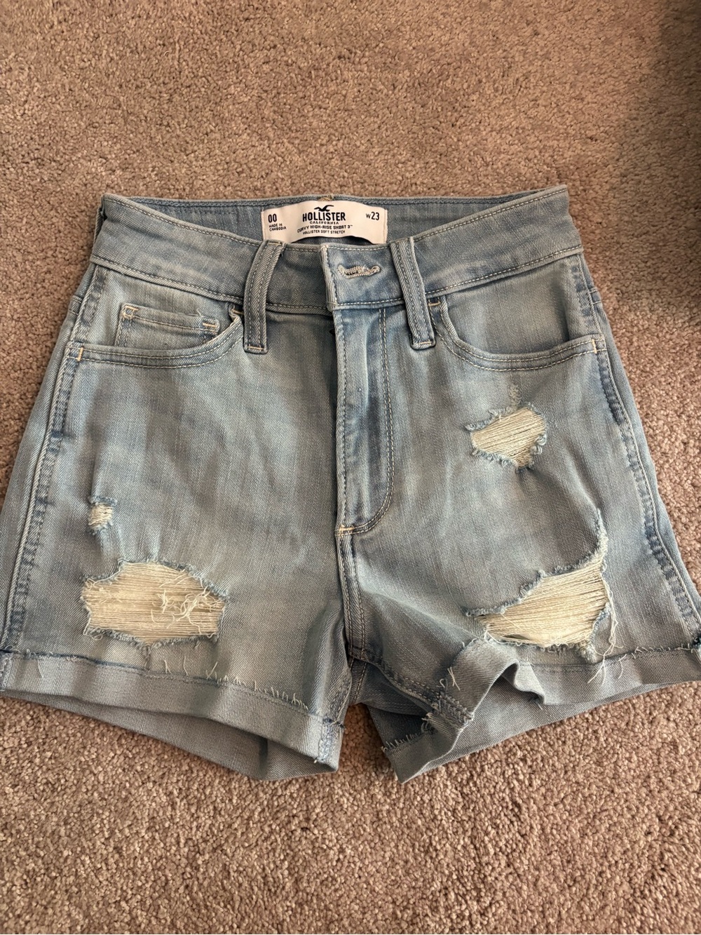 Hollister Faded Light Blue Distressed Jean Shorts